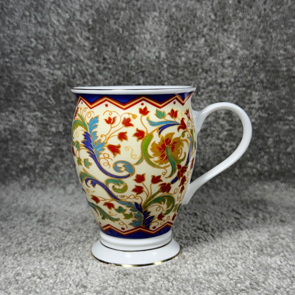 Past Times Manuscript Mug Multicolor Fine Bone China England Footed 4.25in